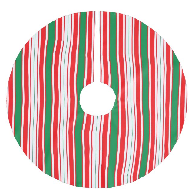 Jupon De Sapin En Polyester Brossé Red Green & White Stripe Christmas Tree Skirt (Devant)