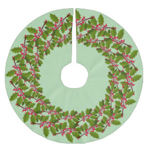 Jupon De Sapin En Polyester Brossé Red Joyeux Noël Holly Berries Motif de Noël