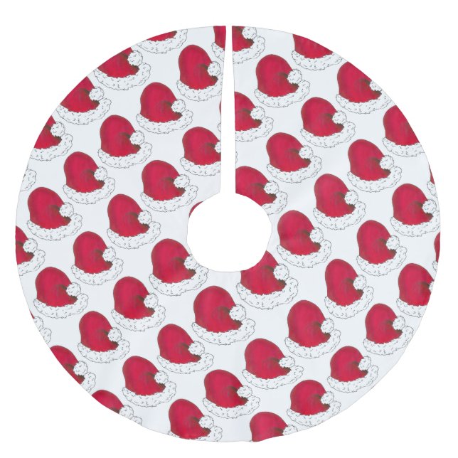 Jupon De Sapin En Polyester Brossé Red Santa Claus Casquette Noël Fête St Nick (Devant)