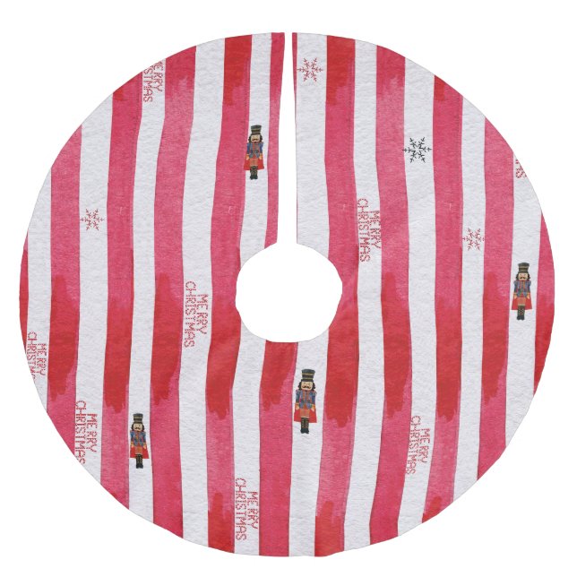 Jupon De Sapin En Polyester Brossé Red Stripes Nutcracker Joyeux sapin de Noël Jupe (Devant)