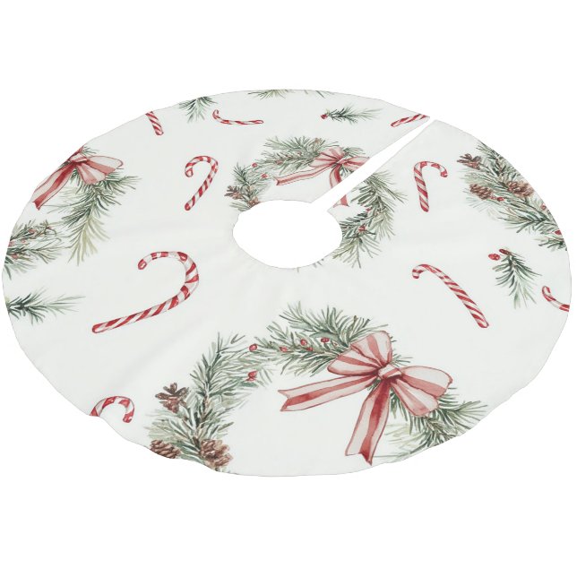 Jupon De Sapin En Polyester Brossé Red White Candy Canes Christmas Wreaths (Angle)