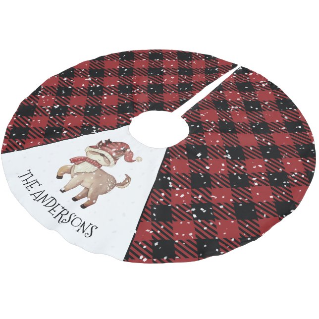 Jupon De Sapin En Polyester Brossé Reindeer Plaid Christmas (Angle)