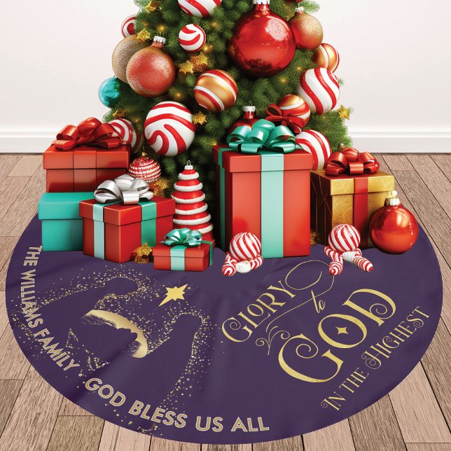 Jupon De Sapin En Polyester Brossé Religieux Nativité Manger Nom de famille Noël (Religious Nativity Manger Family Name Christmas Brushed Polyester Tree Skirt Christian Nativity Gift)