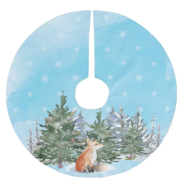 Jupon De Sapin En Polyester Brossé Renard de Noël en forêt (Devant)