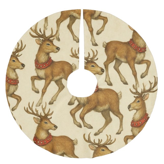 Jupon De Sapin En Polyester Brossé Renne de Noël doré festif (Devant)