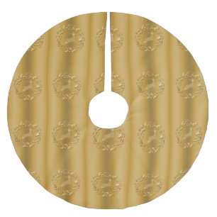 Jupon De Sapin En Polyester Brossé Rennes d'or et couronne Noël