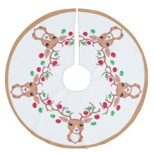 Jupon De Sapin En Polyester Brossé Rennes ornées de boules de Noël blanches