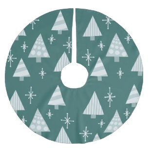 Jupon De Sapin En Polyester Brossé Retro 1950 Arbres de Noël Vert Turquoise
