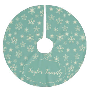 Jupon De Sapin En Polyester Brossé Rétro Aqua Snowflakes personnalisable