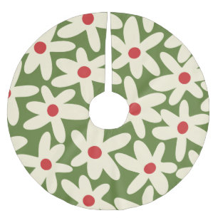 Jupon De Sapin En Polyester Brossé Retro Daisies Floral Motif de Noël