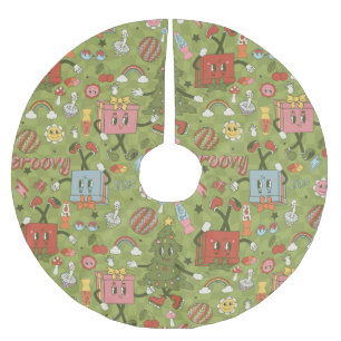 Jupon De Sapin En Polyester Brossé rétro groovy 1970 disco sapin de Noël vert coche