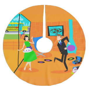 Jupon De Sapin En Polyester Brossé Rétro jupe heureuse d'arbre de Noël de parents