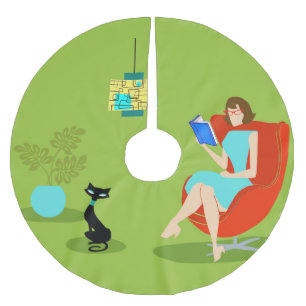 Jupon De Sapin En Polyester Brossé Retro Lecture femme Jupe d'arbre de Noël