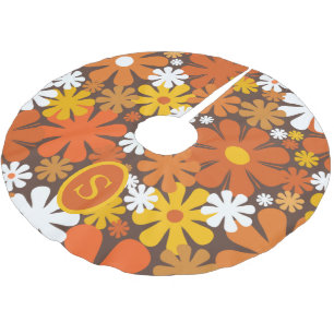 Jupon De Sapin En Polyester Brossé Retro les années 70 motif floral Orange Brown avec