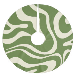 Jupon De Sapin En Polyester Brossé Retro Moderne Liquid Swirl Noël Vert Abstrait