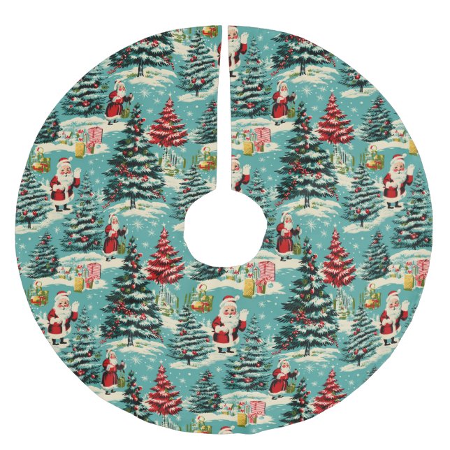 Jupon De Sapin En Polyester Brossé Retro Père Noël Wonderland (Devant)