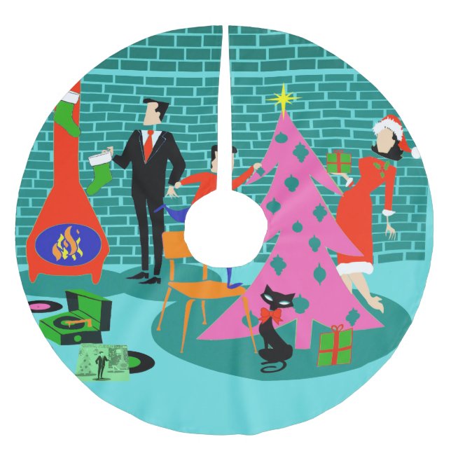 Jupon De Sapin En Polyester Brossé Rétro Trimming the Christmas Tree Skirt (Devant)