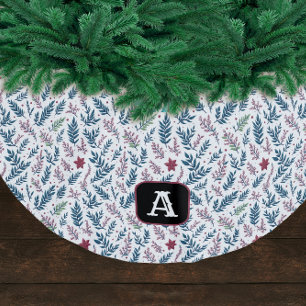 Jupon De Sapin En Polyester Brossé Retro Vintage Monogramme Plantes de Noël Motif