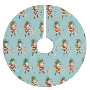 Jupon De Sapin En Polyester Brossé Retro Vintage Père Noël & Fille Noël
