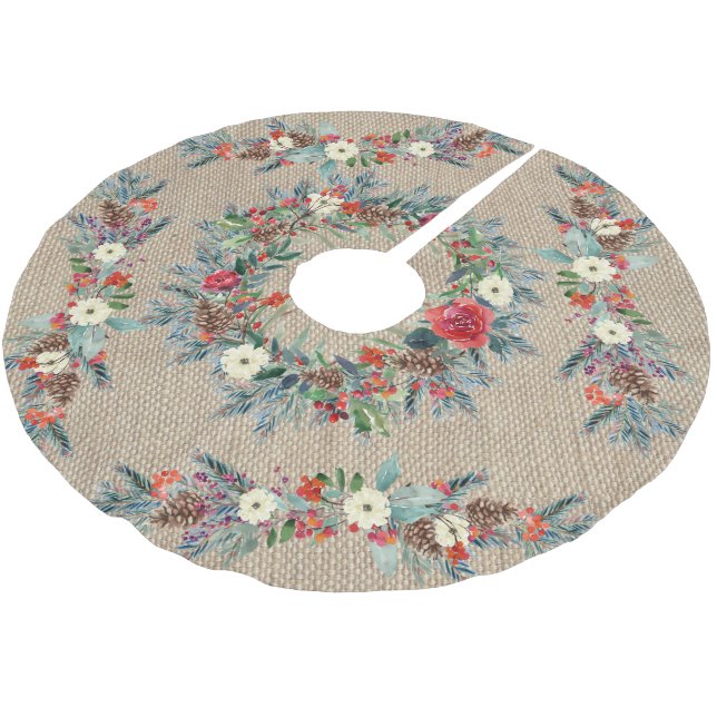Jupon De Sapin En Polyester Brossé Robe beige rustique burlap aquarelle florale Noël (Angle)