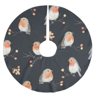 Jupon De Sapin En Polyester Brossé Robins, baies de rowan, motif d'aquarelle d'hiver.