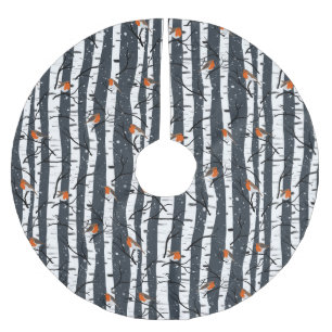 Jupon De Sapin En Polyester Brossé Robins européens sur bouleau argenté dans le gris
