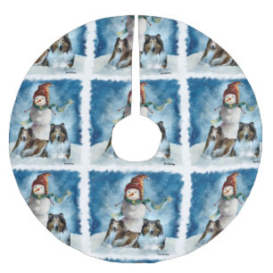 Jupon De Sapin En Polyester Brossé Rogh Collie avec Snowman Christmas