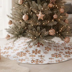 Jupon De Sapin En Polyester Brossé Rose Gold Snowflake Motif blanc