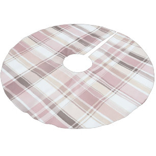 Jupon De Sapin En Polyester Brossé Rose Pâle Élégant Blanc Crème Carreaux Noël