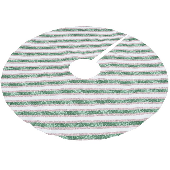 Jupon De Sapin En Polyester Brossé Rose Pâle Vert Paillettes Rayures Noël   (Angle)
