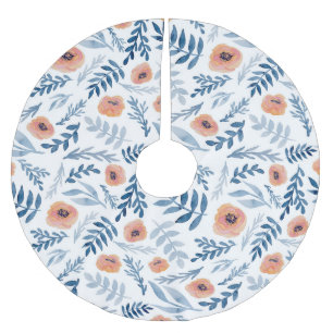 Jupon De Sapin En Polyester Brossé Roses d'aquarelle : Feuilles bleus sans couture