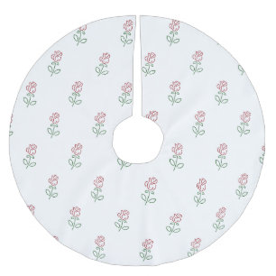 Jupon De Sapin En Polyester Brossé Roses Rouges, Motif De Roses, Fleurs