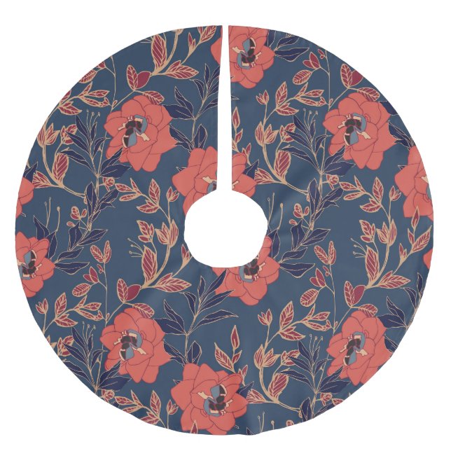Jupon De Sapin En Polyester Brossé Roses rouges Peonies Arrière - plan foncé (Devant)