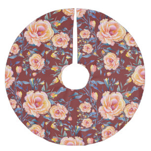 Jupon De Sapin En Polyester Brossé Roses, sans soudure, motif arrière - plan rouge