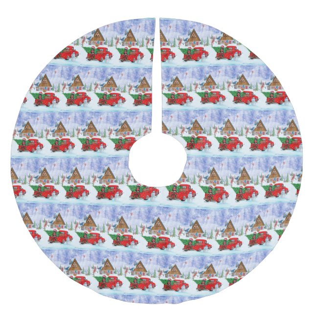 Jupon De Sapin En Polyester Brossé Rottweiler Chien en livraison Noël Camion Neige (Devant)