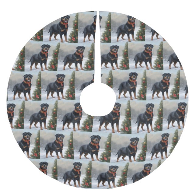 Jupon De Sapin En Polyester Brossé Rottweiler dans la neige à Noël (Devant)