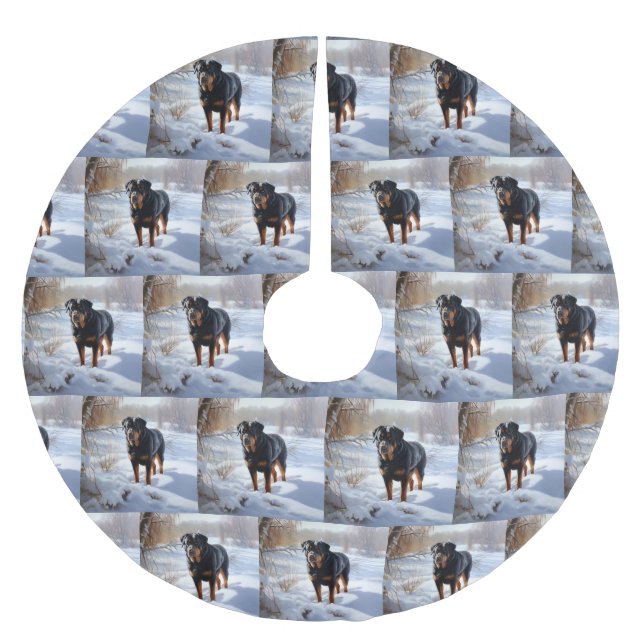 Jupon De Sapin En Polyester Brossé Rottweiler Laisser neiger Noël (Devant)
