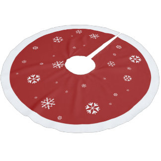 Jupon De Sapin En Polyester Brossé Rouge avec Noël blanc de ~ de flocon de neige