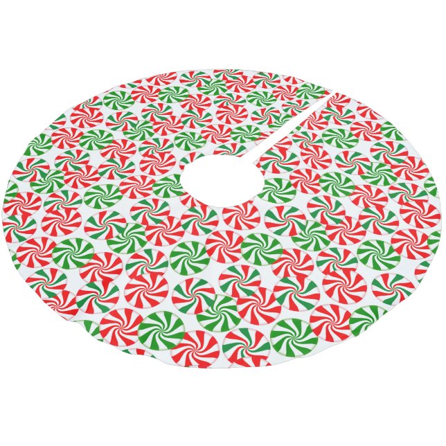 Jupon De Sapin En Polyester Brossé Rouge blanc et vert Peppermenthe Candy Swirl (Angle)