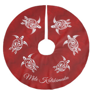 Jupon De Sapin En Polyester Brossé Rouge blanc Mele Kalikimaka Noël