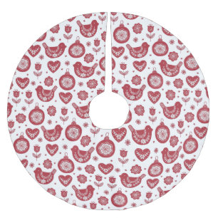 Jupon De Sapin En Polyester Brossé Rouge Blanc Nordique Bird Buld Noël