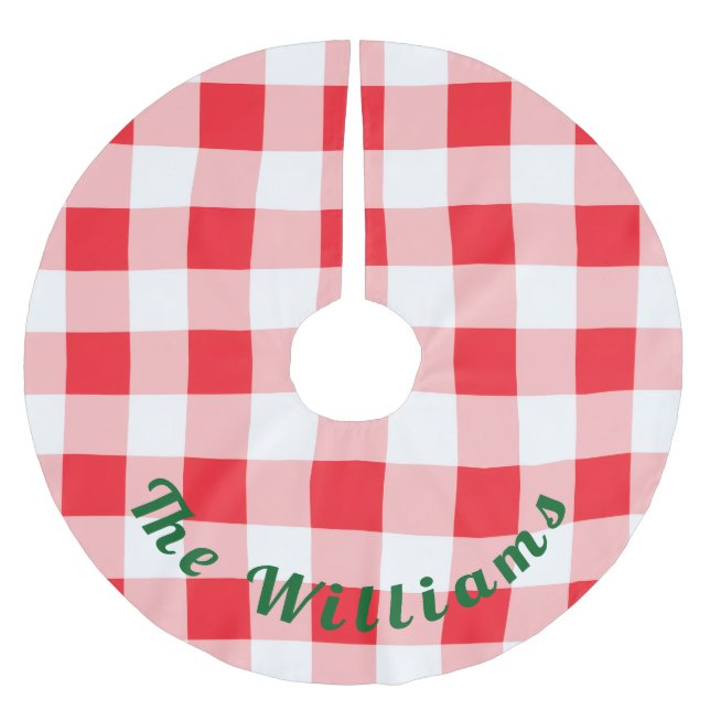 Jupon De Sapin En Polyester Brossé Rouge Blanc Vérification Noël NOM (Devant)
