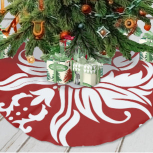 Jupon De Sapin En Polyester Brossé Rouge et blanc Fleur Damas Joyeux Noël