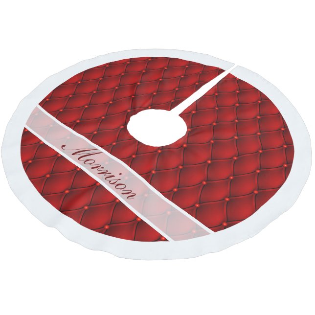 Jupon De Sapin En Polyester Brossé Rouge Faux Upholstery et blanc Trim Monogramme (Angle)