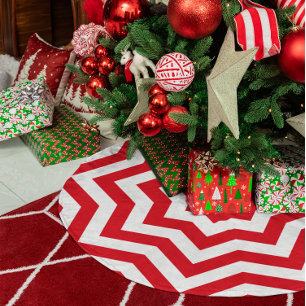 Jupon De Sapin En Polyester Brossé Rouge festif et chevron blanc