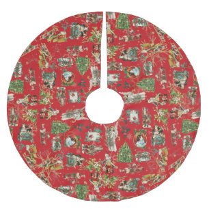 Jupon De Sapin En Polyester Brossé Rouge festif Noël vintage rétro vacances