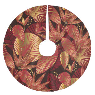 Jupon De Sapin En Polyester Brossé Rouge or, Motif tropical géométrique.