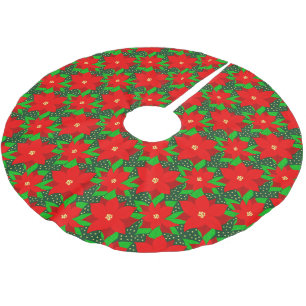 Jupon De Sapin En Polyester Brossé Rouge Poinsettia Fleur Botanique Motif de vacances