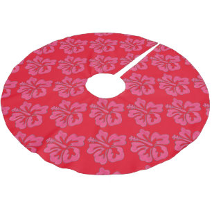 Jupon De Sapin En Polyester Brossé Rouge rose Tropical Hawaiian Hibiscus Flower Print