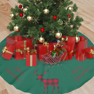 Jupon De Sapin En Polyester Brossé Rouge rouge renne vert de Noël plaid